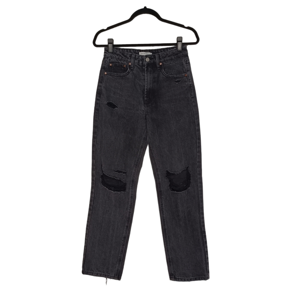 AND NOW THIS Distressed Straight Leg Black Denim Jeans 27